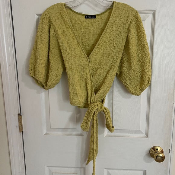 Very J Textured Wrap Blouse in Olive - Picture 1 of 6